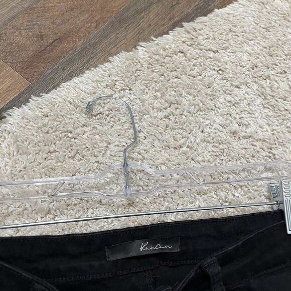 KanCan Black Edgy Vintage-Inspired High Rise Fringe Hem Cheeky Booty Shorts - Picture 2 of 4